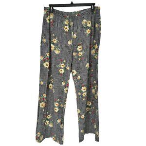 Try This Pants Womens 3X Black White with Yellow Red Flowers Elastic Waist Front